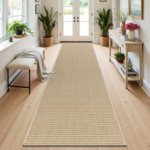 HEBE Washable Runner Rug 2'x10', Non Slip Low-Pile Hallway Rugs Runner - color: Beige/White, size: 2' x 10' (Rectangular)