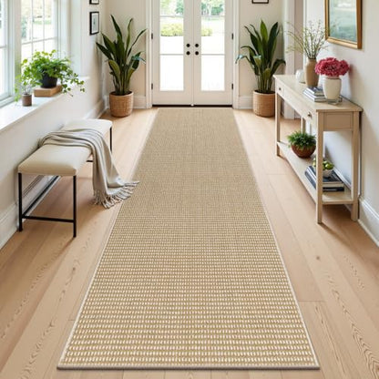 HEBE Washable Runner Rug 2'x8', Non Slip Low-Pile Hallway Rugs Runner - color: Beige/White, size: 2' x 8' (Rectangular)