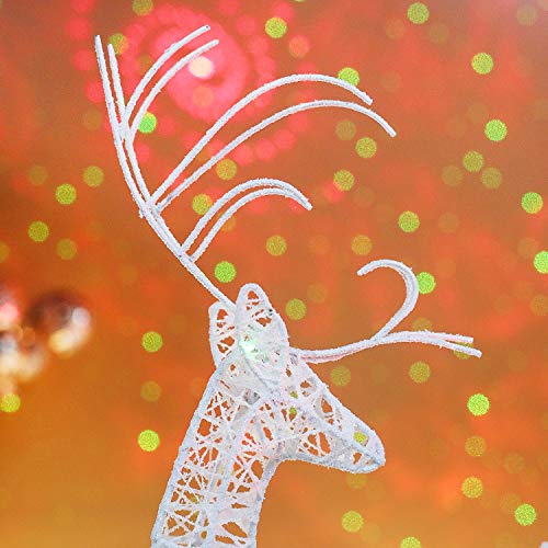 2pc Set White Pinecone Rattan Thread String Christmas Reindeer Figurine Table Desk Decorations Glittering Xmas Holiday Party Supply - color: White