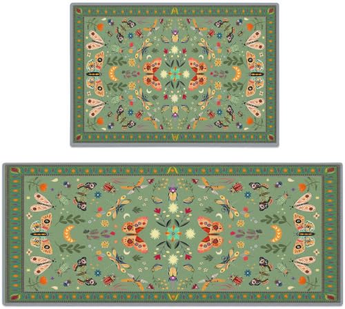 Insect Butterfly Kitchen Rugs Mats for Floor Set of 2, Polyester - color: Insect, size: 59''Lx23.5''W+35.5''Lx23.5''W-0.12''H
