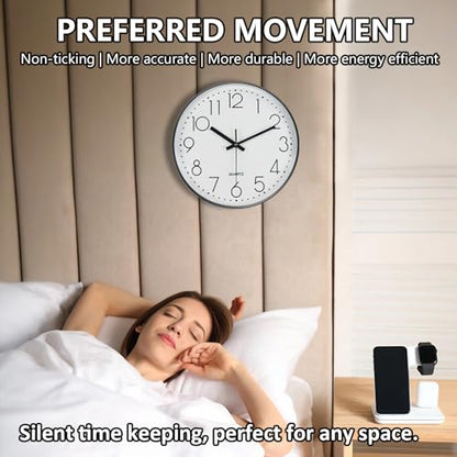 Modern Silent Wall Clock - 12 Inch Wall Clocks Battery Operated Large Number, Non-Ticking Analog Clock with Tempered Glass Quartz Clocks for Living Room Bedroom Office Kitchen, White Black - color: White, size: 12 Inch