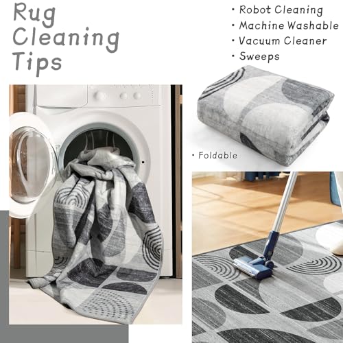 MUJOO Small Rug Washable,Boho 2x3 Area Rugs Non Slip Modern Abstract - color: Black and Grey, size: 2' x 3' (Rectangular)