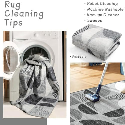 MUJOO Runner Rug Washable,2x6 Area Rugs Non Slip Modern Abstract Boho - color: Black and Grey, size: 2' x 6' (Rectangular)