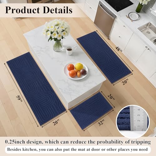 U'Artlines Kitchen Rugs and Mats Set of 3, Blue 20x32+20x48+20x59 - color: Blue