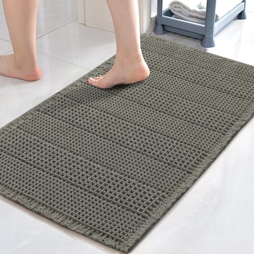 H.VERSAILTEX Upgraded Waffle Bath Mat Super Absorbent Non Slip Bath Rugs for Beside Tub, 20" x 32", Smokey Olive - color: Smokey Olive, size: 20" x 32"