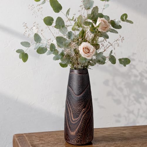 Wood Vase for Dried Flowers – 9 Inch Paulownia Wooden Decorative Vase - color: Brown, size: 9 Inch