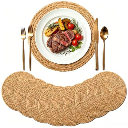 13.8" Round Woven Placemats Set of 8, Heat Resistant Plate Chargers - size: 13.8 Inch Set of 8
