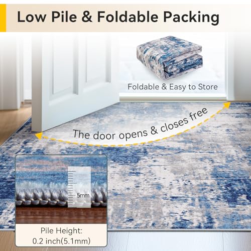 RELEANY Washable 3'x4' Abstract Area Rug for Living Room Blue Gray - color: Blue/Gray, size: 3' x 4' (Rectangular)