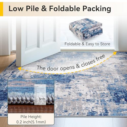 RELEANY Washable 3'x4' Abstract Area Rug for Living Room Blue Gray - color: Blue/Gray, size: 3' x 4' (Rectangular)