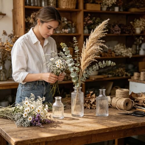 Mini Ribbed Glass Bud Vases Set of 12, Small Fluted Glass Flower Vases for Wedding Reception Centerpieces, Tabletop Decorations, Modern Home Decor