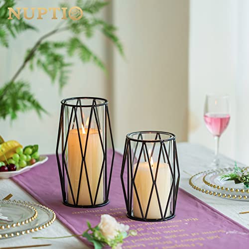 NUPTIO Black Geometric Hurricane Glass Candle Holders, Set of 2 - color: Black, size: XS+S