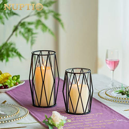 NUPTIO Black Geometric Hurricane Glass Candle Holders, Set of 2 - color: Black, size: XS+S