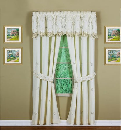 Today's Curtain Verona Reverse Embroidery Panel Pair and Tiebacks, 63", Ecru/Antique, 80" W X 63" L - color: Ecru/Antique, size: 80"W x 63"L (Pack of 1)