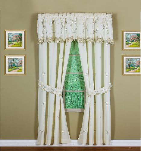 Today's Curtain Verona Reverse Embroidery Panel Pair and Tiebacks, 84", Ecru/Antique, 80" W X 84" L - color: Ecru/Antique, size: 80"W x 84"L (Pack of 1)