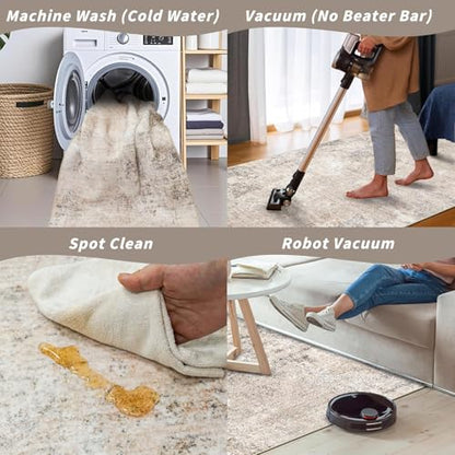 2x6ft Non-Slip Washable Kitchen Rug - Modern Carpet Runner for Hallway,Bedroom Bedside,Laundry Room,Entryway with Rubber Backing – Abstract Neutral Low-Pile Thin (Beige Grey,2x6) - color: Beige Grey, size: 2' x 6' (Rectangular)