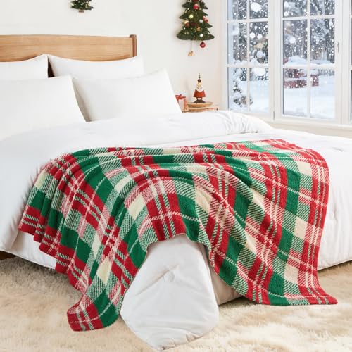 Exclusivo Mezcla Reversible Knit Throw Blanket for Couch, Red and Khaki - color: Red and Khaki, size: Throw (50"x60")