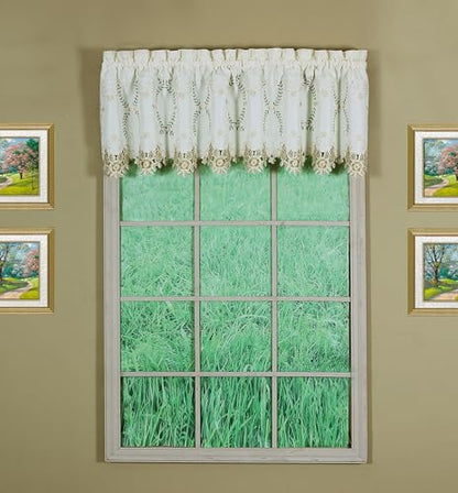 Today's Curtain Verona Reverse Embroidery Tailored Valance, 18", Ecru/Antique, 70" W X 18" L - color: Ecru/Antique, size: 70"W x 18"L (Pack of 1)