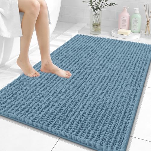 OLANLY Large Bathroom Rugs 40x32, Thick Soft Absorbent Chenille Bath Rugs - color: Airy Blue, size: 40" x 32"