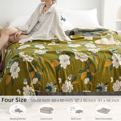 Boho Throw Blanket for Couch Bed, 100% Cotton Soft Rustic Quilt - color: Flower Branch, size: 60''x 80''