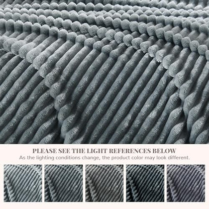330GSM Ribbed Fleece Throw Blanket for Couch, Gray, 50"x70" - color: Grey, size: Throw XL(50"x70")