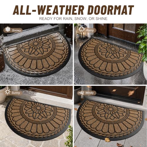 Mibao Half Round Door Mat, 47"x32", Brown, Non-Slip Welcome Entrance - color: Brown, size: 2'8" x 3'11" (Semicircular)