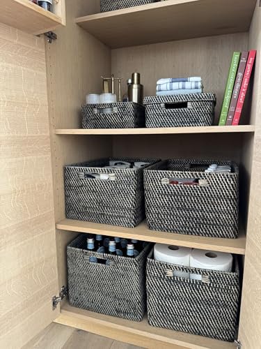KOUBOO Loma Rectangular Rattan Storage Basket with Handles, Black Wash - color: Black-Wash