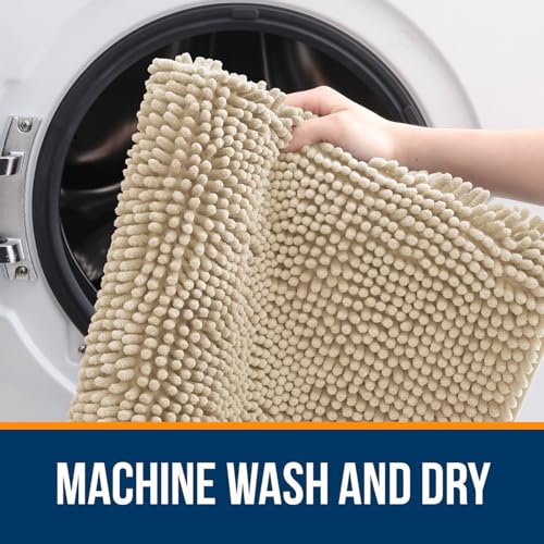 OLANLY Small Bathroom Rugs 24x16, Extra Soft Absorbent Chenille Bath Rugs - color: Beige, size: 24" X 16"