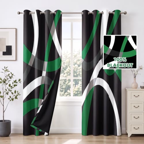 weesire Black and Green Blackout Curtains, 52 x 63 Inch, Grommet, 2 Panels - color: P1-green, size: 52"W x 63"L (Pack of 2)