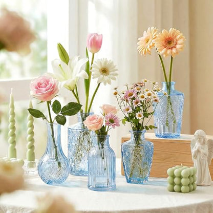 Glass Bud Vases in Bulk Small Mini Blue Vase for Flowers 17pc - color: Blue