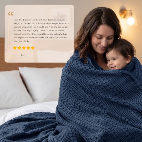 PHF Lightweight 100% Cotton Waffle Throw Blanket for Couch, Blue Sapphire - color: 06 Blue Sapphire, size: Throw(50"x60")