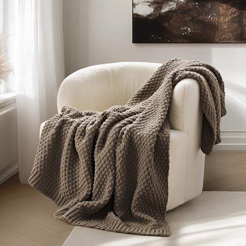 EVERGRACEHOME Chunky Chenille Knit Throw Blanket, 60 x 80, Mocha Brown - color: Mocha Brown, size: 60" X 80"