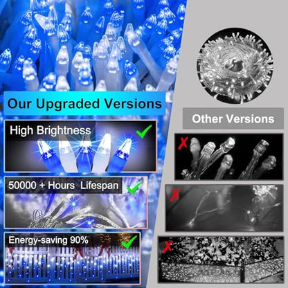 670 LED 66FT Christmas Lights Outdoor,148 Drops Icicle Lights with 12 Modes - color: Blue & Cool White, size: 670 LED 66 FT with 148 Drops