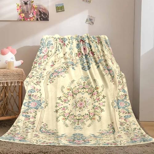 Beige Floral Blanket - Flannel Throw Blanket for Home Couch Bed Sofa Soft Fuzzy Lightweight All Season - Flower Lover's Gift Colorful Bedroom Decor Plush Blankets Throws (Single 60" × 50“) - size: Single 60" × 50“