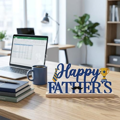 Fathers Day Table Decor Centerpiece, Blue Metal Table Sign - style: Happy Fathers Day