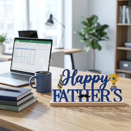 Fathers Day Table Decor Centerpiece, Blue Metal Table Sign - style: Happy Fathers Day
