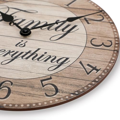 Westclox Wall Clock, 11-Inch Round Analog Clock with Inspirational Dial, Battery Powered, Quartz Movement, Farmhouse Rustic Decor for Living Room, Kitchen, Bedroom (Family is Everything, 11-Inch) - style: Farmhouse