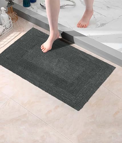 COTTON CRAFT 2 Pack Reversible Bath Mat Rug - Plush -17x24- Charcoal Grey - color: Charcoal, size: 17x24 Inches