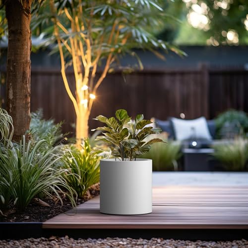 Kante Accent Round Cylinder White Concrete Planter 12.9" Tall, Outdoor - color: Pure White, size: 12.6" Dia