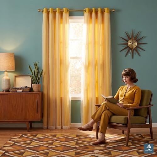 Lemon Yellow Blackout Curtains with White Sheer Overlay for Girls Bedroom - color: Lemon Yellow, size: 52"W x 84"L (Pack of 2)