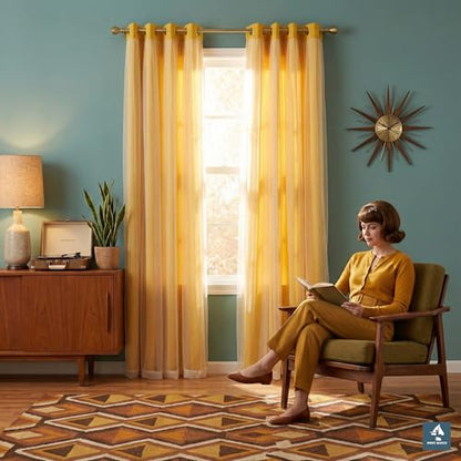Lemon Yellow Blackout Curtains with White Sheer Overlay for Girls Bedroom - color: Lemon Yellow, size: 52"W x 84"L (Pack of 2)