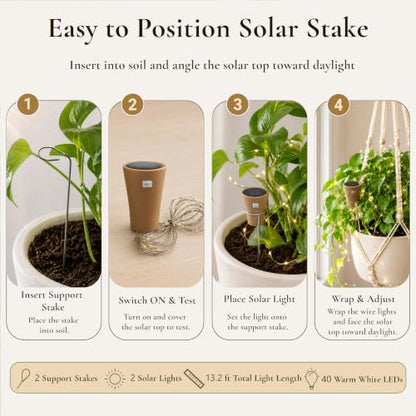 Macrame Plant Hanger with 2 Solar LED Lights, 35 in