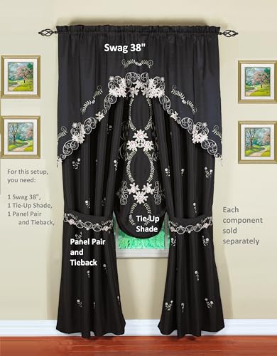 Today's Curtain Verona Reverse Embroidery Tie-Up Shade, 63", Black/Rose, 50" W X 63" L - color: Black/Rose, size: 50"W x 63"L (Pack of 1)