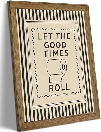 Funny Bathroom Wall Art Framed Canvas, Let The Good Times Roll Toilet Print, Vintage Striped Bathroom Decor, Farmhouse Restroom Wall Decor for Guest Bath 12x16 inch - color: Toilet slogans, size: 16"L x 12"W