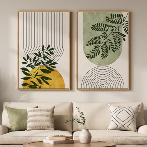 Large Framed Green Yellow Boho Canvas Wall Art for Living Room, 24x36 In - color: Green Yellow, size: 24" W x 36" H x 2Pcs