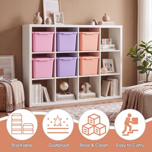 Potchen 6 Pack Small Stackable Storage Bins with Lids, Pink, Purple, Orange - color: Pink,Purple,Orange