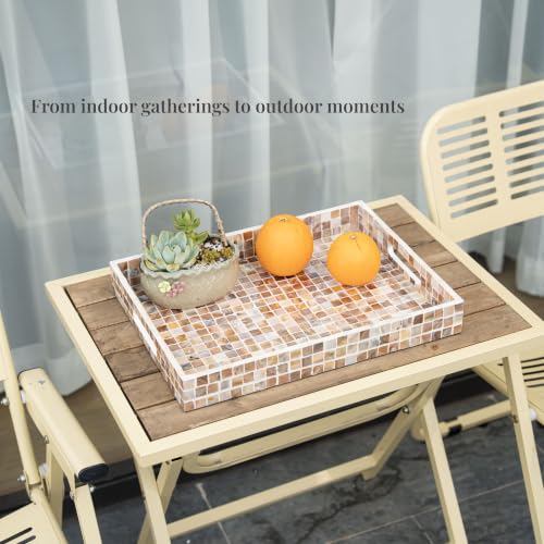PEMAR Mother of Pearl Tray 15.7x11.8 Rectangle Handcrafted Serving Tray - color: Artisan Brown Mosaic