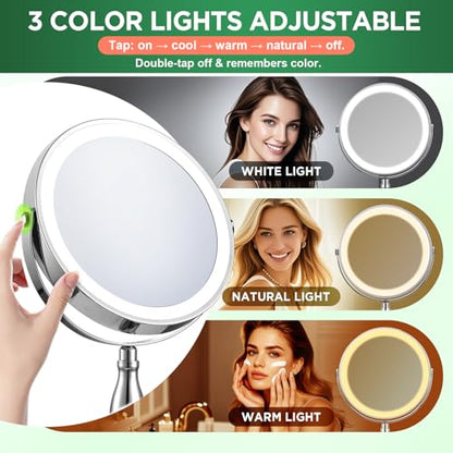 30x Magnifying Mirror, Chrome Lighted Makeup Mirror with 3 Colors Modes - color: Chrome