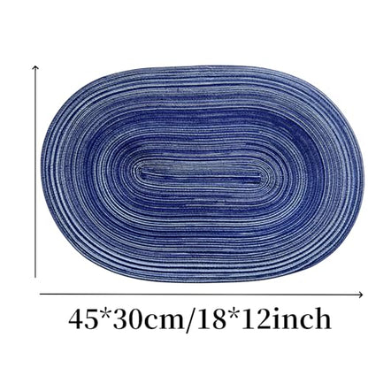 WAZAIGUR Oval Placemats Set of 4, Woven Braided, 18 x 12 Inch, Blue ＆ White - color: Blue and White, size: set of 4