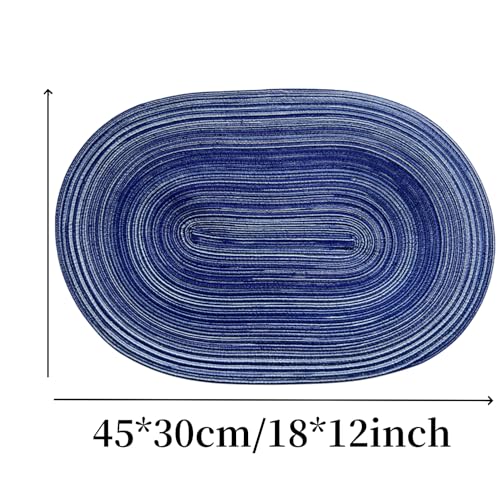 WAZAIGUR Oval Placemats Set of 6, Woven Braided, 18 x 12 Inch, Blue ＆ White - color: Blue and White, size: set of 6