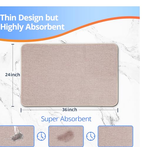 Upgraded Bath Mat 24x36Inch, Thin Bath Mats Rugs with Rubber Backing Non-Slip, Absorbent,Quick Dry Machine Washable, Home Decor Accessories Cozy Cloth Bathroom Rugs fit Under Door/Sink/Tub-Biege - color: Biege, size: 24"x36"